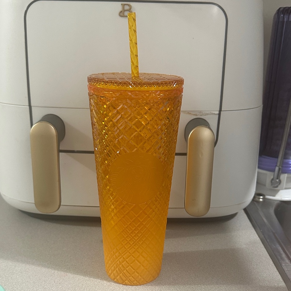 Starbucks Orange Textured Tumbler with Straw